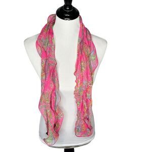 Lauren Ralph Lauren 100% Silk Scarf Double Ruffle Pink Floral Accessory Glam